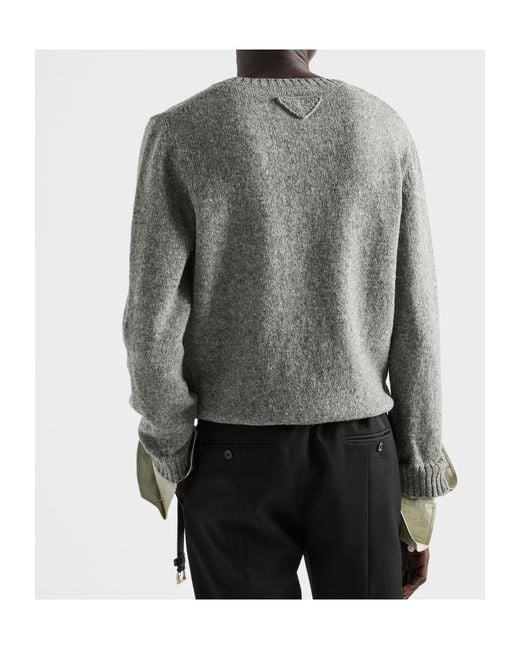 Prada Gray Shetland Wool Scoop-Neck Sweater for men