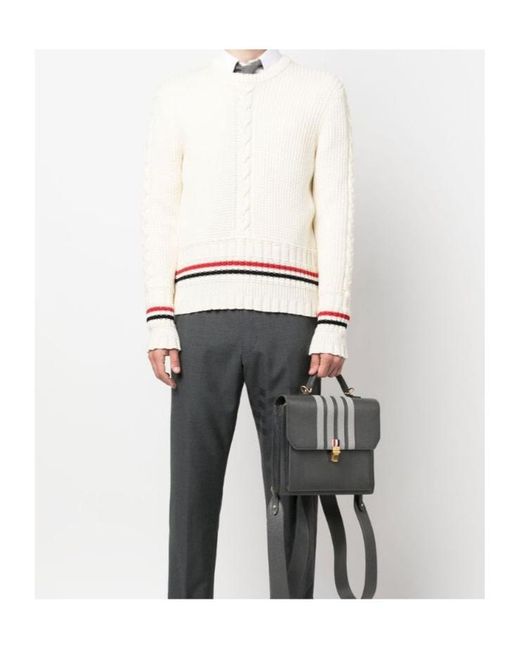 Thom Browne White Rwb-Stripe Cable Knit Jumper for men
