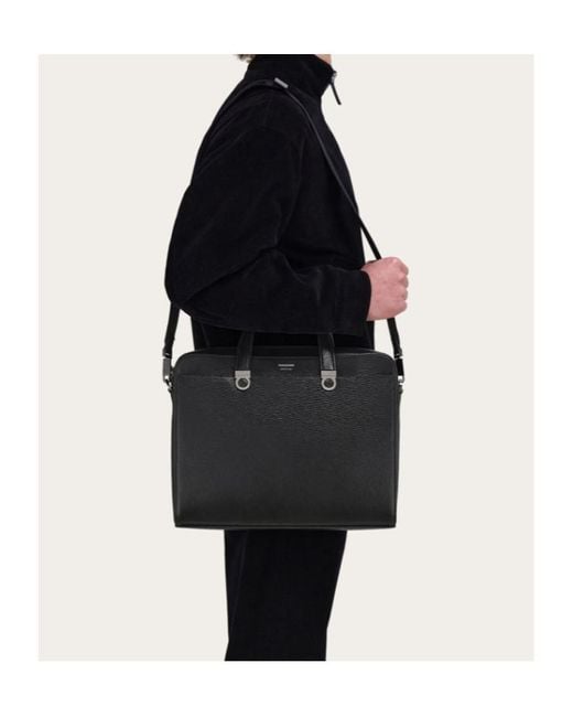 Ferragamo Black Ferragamo Gancini Top Handle Briefcase for men