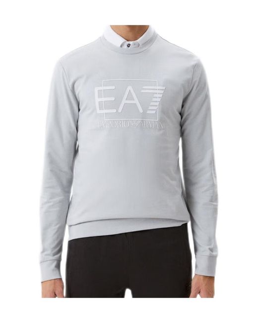 EA7 Gray Logo Round-Necked Sweater for men