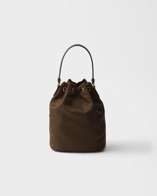 Prada Brown Re-Nylon Triangle-Logo Drawstring Bucket Bag