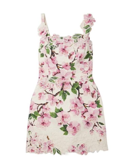 Oscar de la Renta Pink Floral Print Mini Dress
