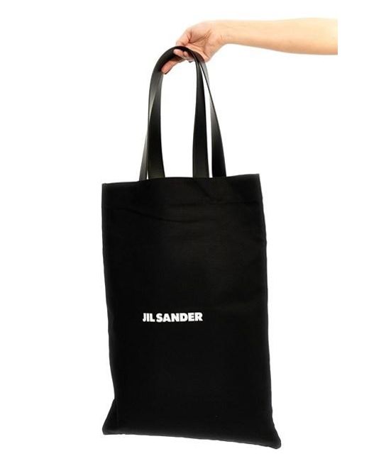 Jil Sander Black Logo-Print Large Open Top Tote Bag