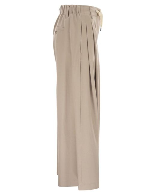 Brunello Cucinelli Natural Drawstring Straight-Leg Trousers