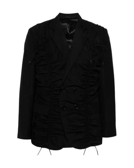 Simone Rocha Black Ruched Double-Breasted Blazer for men