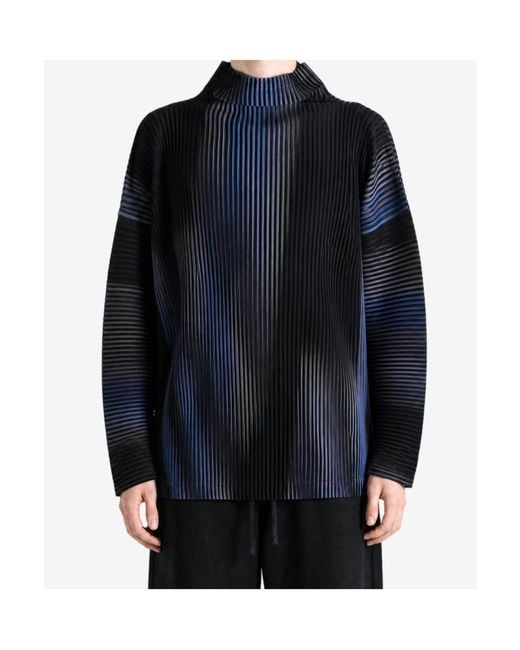 Homme Plissé Issey Miyake Blue Mock-Neck T-Shirt for men