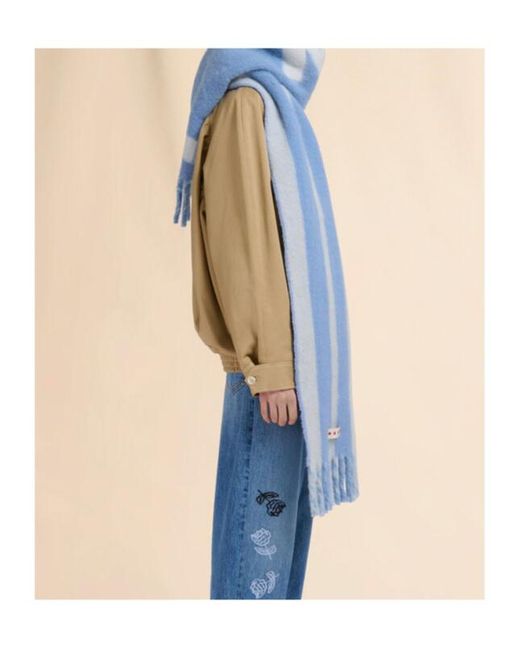 Marni Blue Striped Fringe Detailed Scarf