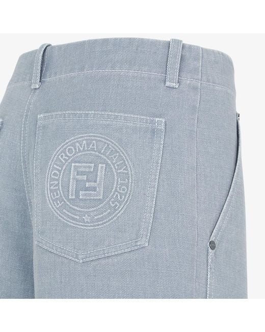 Fendi Blue Logo Embossed Wide-Leg Jeans