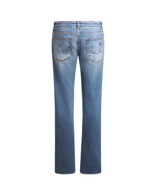 Etro Blue Embroidered Straight Leg Jeans for men
