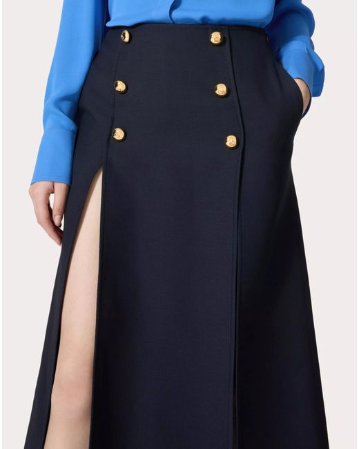 Valentino Blue Button Detailed High-Rise Midi Skirt