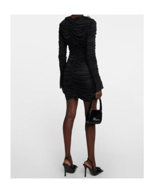 Blumarine Black Deep V-Neck Ruched Minidress