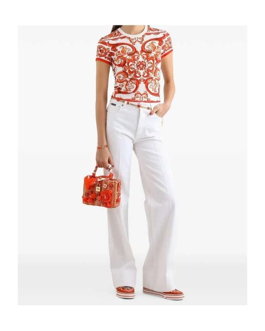 Dolce & Gabbana Orange Stretch-Cotton Majolica Print T-Shirt