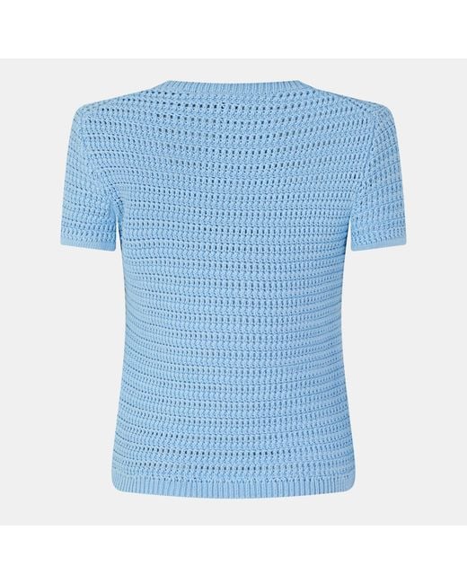 Chloé Blue Open-Knit Short-Sleeve Top