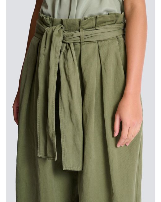 Balmain Green High-Waist Belted Wide-Leg Pants