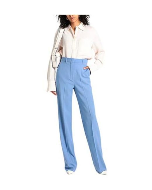 Max Mara Blue Straight-Leg Wool Trousers
