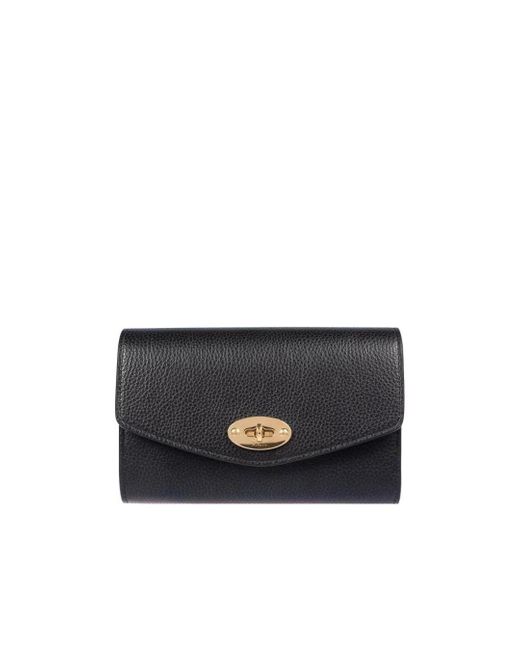 Mulberry Black Darley Logo Engraved Medium Wallet