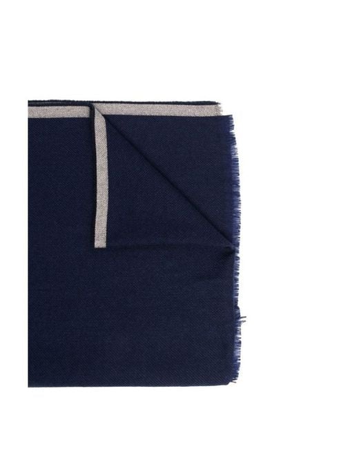 Brunello Cucinelli Blue Contrast-Trim Frayed Edge Scarf for men