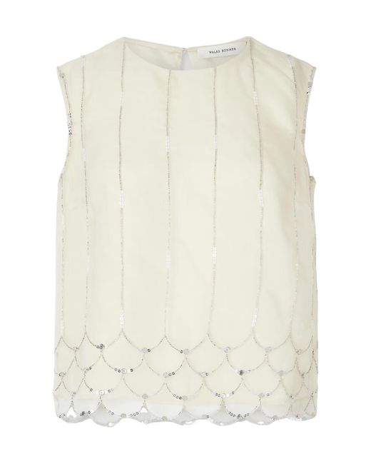 Wales Bonner Natural Triumph Embellished Silk-Organza Top