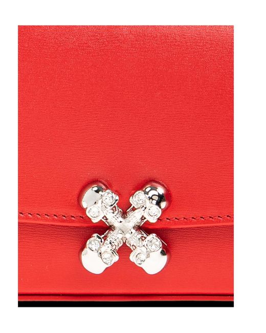 McQueen Red Skull Flower Chain Clutch Bag