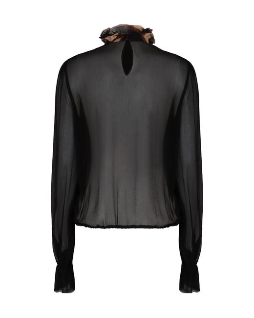 Emilio Pucci Black Pucci Ruffled Collar Silk Blouse