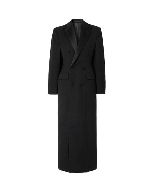 Wardrobe NYC Black Double-Breasted Silk-Satin Trimmed Wool Coat