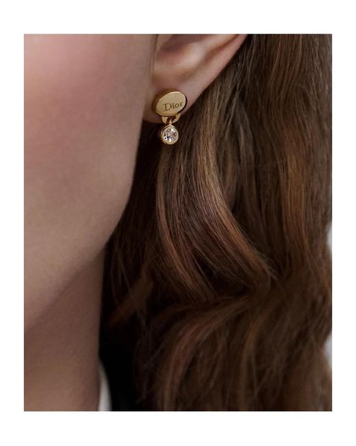 Dior Metallic Logo Stud Drop Earrings