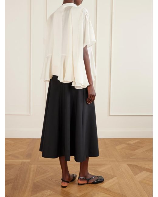 Sacai White Patchwork Ruffled Chiffon Cotton Blend Top