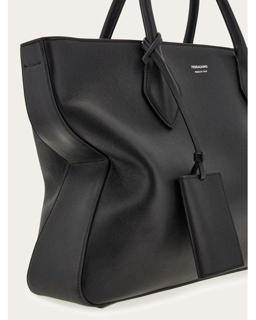 Ferragamo Black Monogram Structured Leather Tote Bag for men