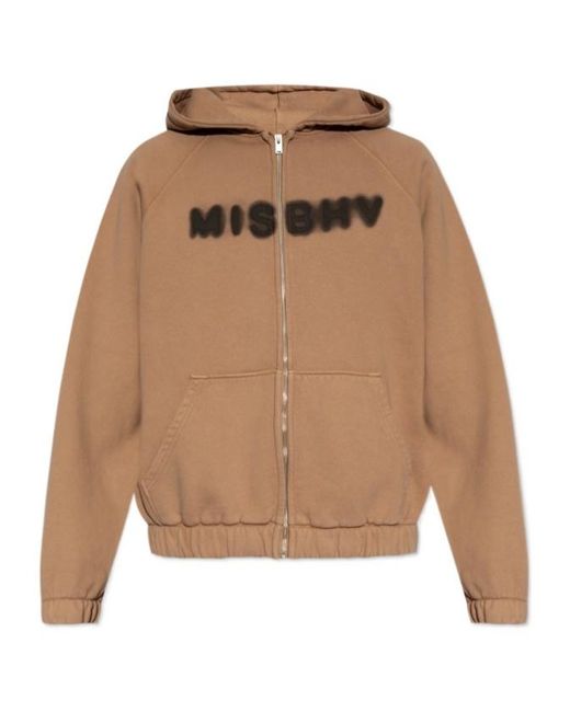 M I S B H V Natural Logo-Printed Zip-Up Hoodie for men