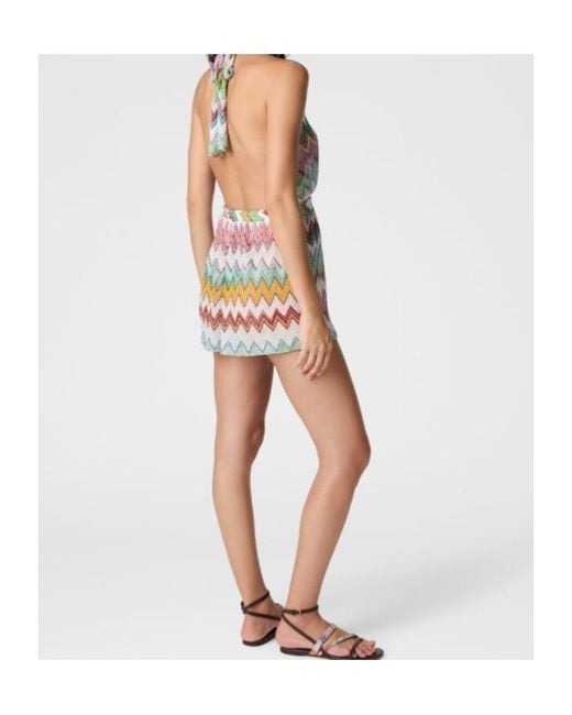Missoni White Chevron Plunge Short Jumpsuit