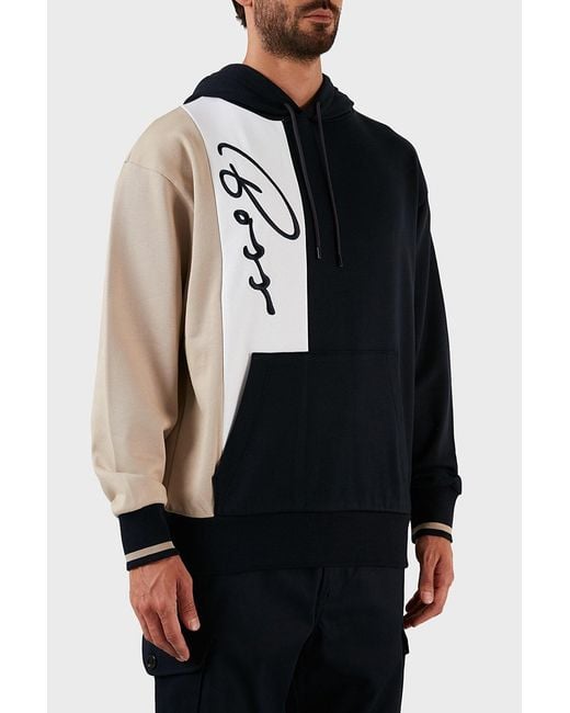 Boss Blue Sullivan Colour-Block Cotton Hoodie for men