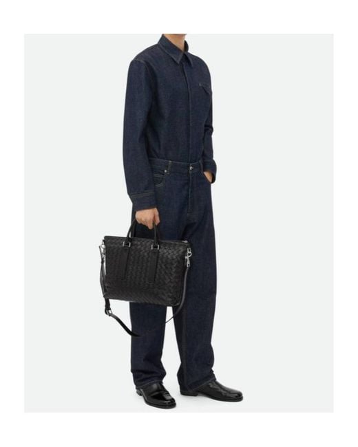 Bottega Veneta Black Intrecciato Zipped Briefcase for men
