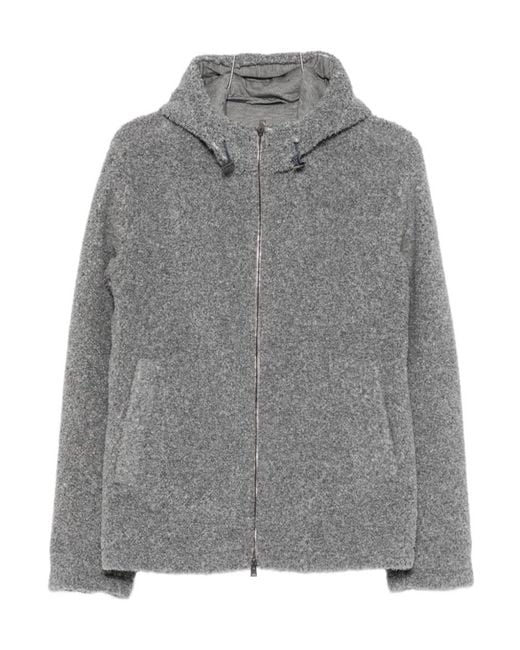 Herno Gray Hooded Bouclé-Effect Coat for men