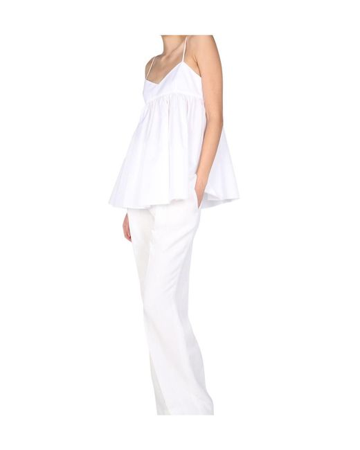 Aspesi White Ruffle Detailed V-Neck Top