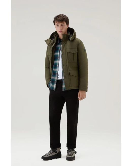 Woolrich Green Hooded Down Jacket for men