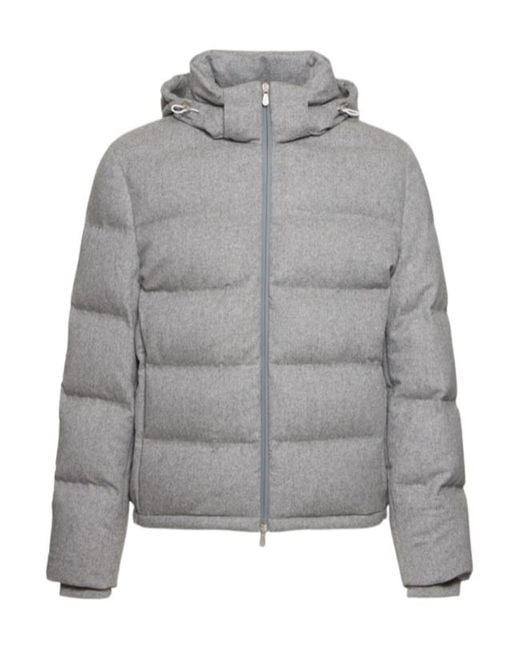 Brunello Cucinelli Gray Long Hooded Down Jacket for men