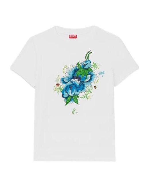 KENZO White Peonies Printed T-Shirt