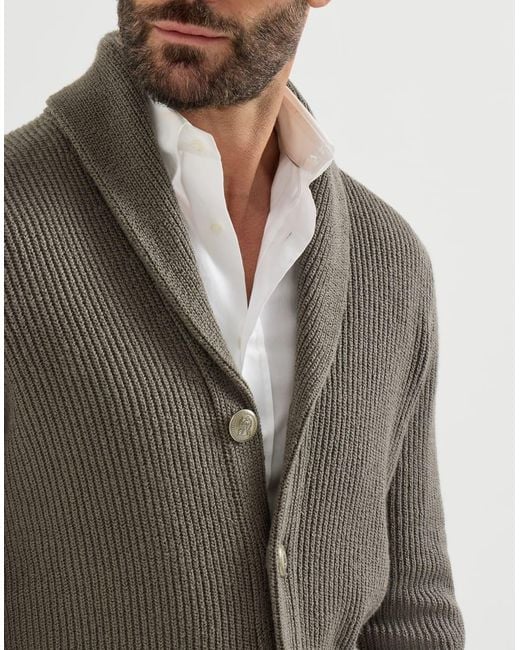 Brunello Cucinelli Green Malfilé-Cotton English-Rib Cardigan for men