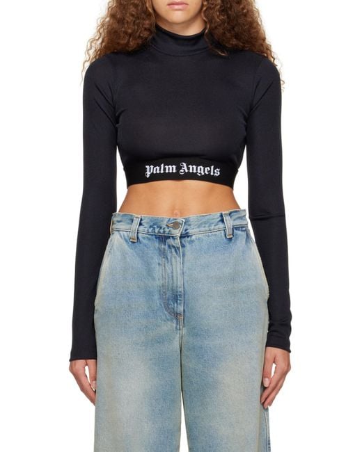 Palm Angels Black Logo Waistband Long-Sleeved Top