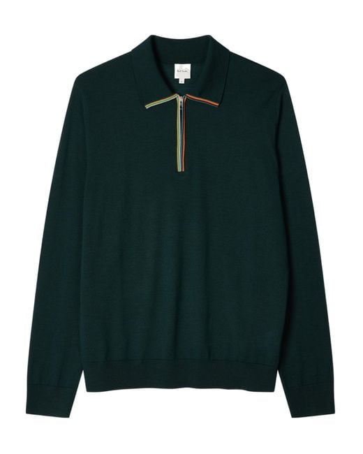 Paul Smith Green Zip-Neck Knit Polo for men