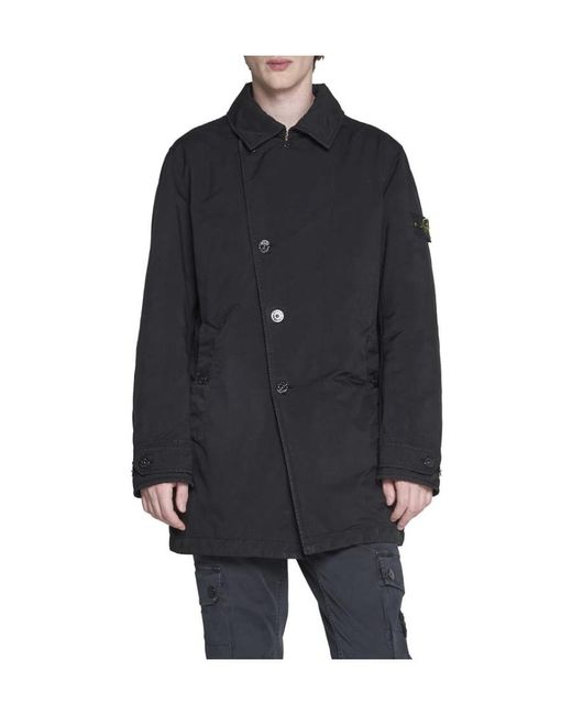 Stone Island Black Asymmetric Button-Fastening Peacoat for men