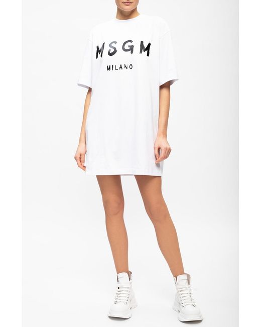 MSGM White Logo Details T-Shirt Dress