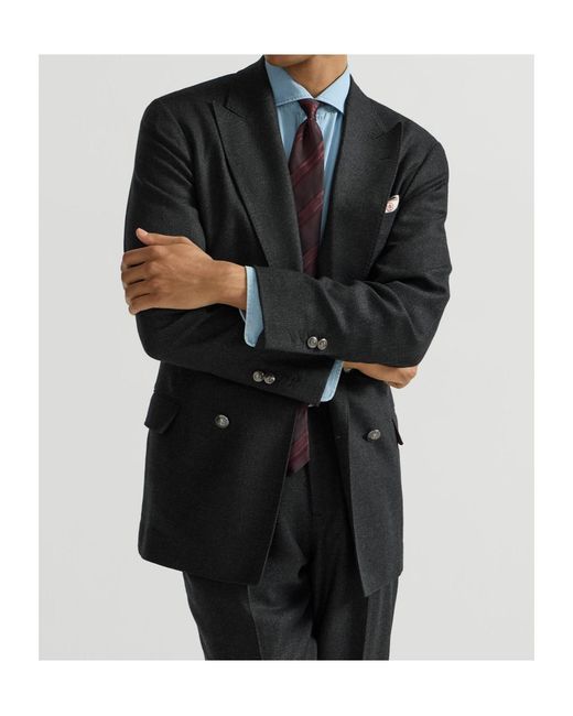 Brunello Cucinelli Black Mouliné Virgin Wool Twill One-And-A-Half Breasted Deconstructed Blazer With Metal Buttons for men