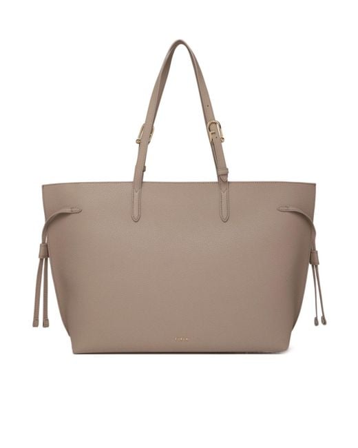 Furla Gray Logo Lettering Drawstring Shoulder Bag