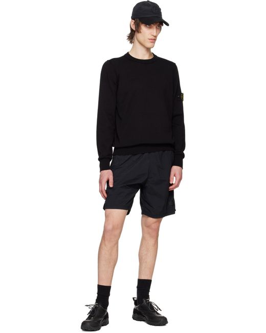 Stone Island Black Compass Patch Crewneck Jumper for men