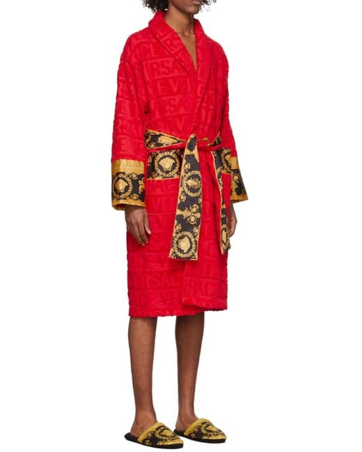 Versace Red Versace I Love Baroque Belted Bathrobe for men