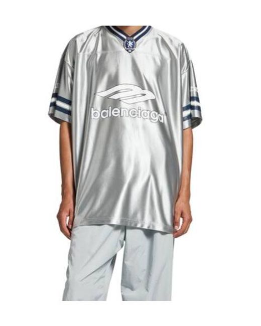 Balenciaga Blue 3B Football V-Neck Oversized T-Shirt for men