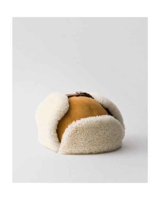 Prada Natural Suede Shearling Trapper Hat for men