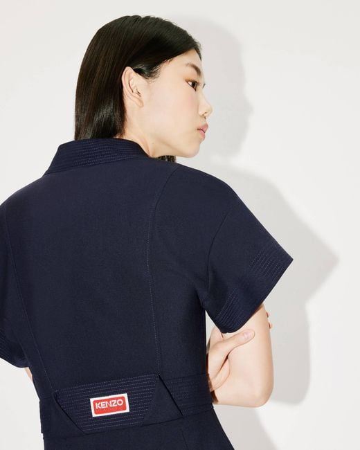 KENZO Blue Kimono Flared Cut Mini Dress