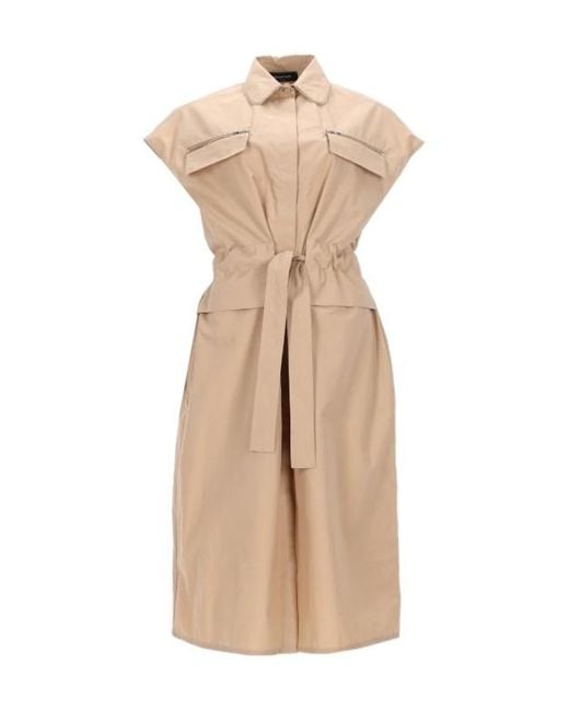 Fabiana Filippi Natural Belted Zip-Pocket Midi Dress
